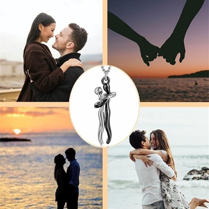 Silver and Black Hug Couple Chain Pendant SHOPEVERR ROPO