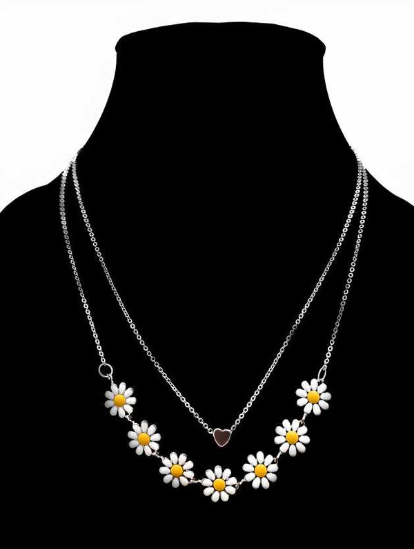 Beautiful Golden Daisy Heart Two-Layered Necklace For Women & Girls SHOPEVERR ROPO