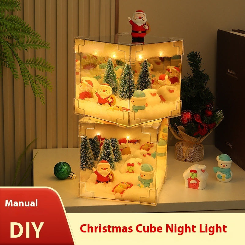 Christmas DIY Decorations Mirror And LED Cube Lamp 3D Santa Claus Snowman Tree Christmas Lights DIY Material Kit For Xmas Decor SHOPEVERR CJ