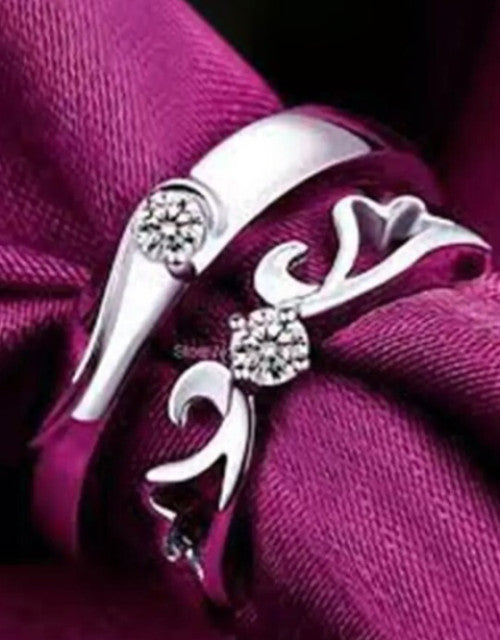 Set Of 2 Silver-Plated -Studded Adjustable Finger Rings Dropdash