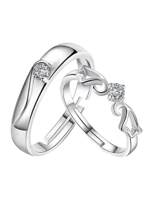 Set Of 2 Silver-Plated -Studded Adjustable Finger Rings Dropdash