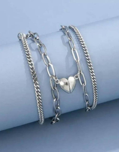 Stainless Steel Silver Bracelet Set For Men & Women SHOPEVERR DROP